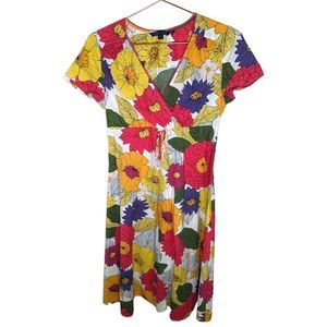 BODEN Dress Woman’s Size 8 R 100% Cotton Sheath V-Neck Floral Red Yellow